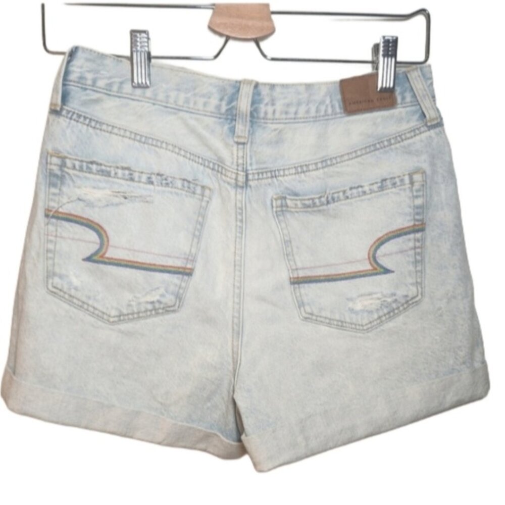 AE 4 Light Wash Rainbow Pocket Denim Women Shorts 100% Cotton